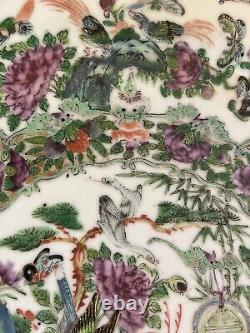 Rare Antique Chinese Rose Medallion Famille Porcelain Plate Bird Butterfly