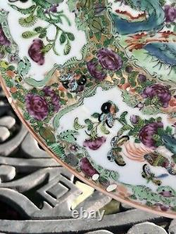 Rare Antique Chinese Rose Medallion Famille Porcelain Plate Bird Butterfly