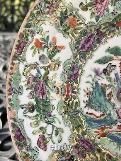 Rare Antique Chinese Rose Medallion Famille Porcelain Plate Bird Butterfly