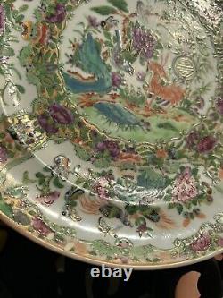 Rare Antique Chinese Rose Medallion Famille Porcelain Plate Bird Butterfly