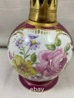 Rare Antique Lampe BERGER Lamp Couleuvre NP porcelain rose flower