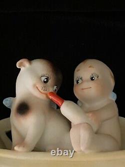 Rare Antique Rose ONeill Bisque Action Kewpie Doll Feeding Bottle to Doodle Dog