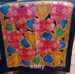 Rare Authentic Chopard Silk Scarf Italy 34x34 Hearts and Roses 100% Silk
