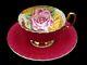 Rare Aynsley Cabbage Rose Cup & Saucer Large Red, Pink & Yellow Cabbage Roses