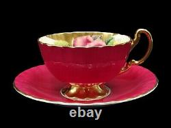 Rare Aynsley Cabbage Rose Cup & Saucer Large Red, Pink & Yellow Cabbage Roses