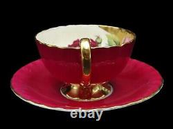 Rare Aynsley Cabbage Rose Cup & Saucer Large Red, Pink & Yellow Cabbage Roses