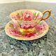 Rare Aynsley England Bone China Pink Cabbage Rose Footed Teacup And Saucer