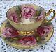 Rare Aynsley England Bone China Pink Cabbage Rose Footed Teacup And Saucer