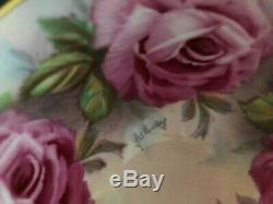 Rare Aynsley England Bone China Tea Cup Saucer Pink Cabbage Roses Signed Bailey