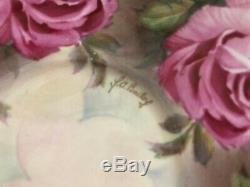 Rare Aynsley England Bone China Tea Cup Saucer Pink Cabbage Roses Signed Bailey