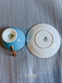 Rare Aynsley Pink Rose Light Blue Tea cup & saucer made in England
