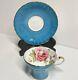 Rare Aynsley Tea Cup And Saucer Blue Pink Rose Gold Rim