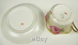 Rare Beautiful Vintage Prussia Pink Cabbage Roses Gold Tea Cup & Saucer
