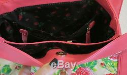 Rare! Betsey Johnson Leather Pink Rose Floral Shoulder Bag Purse Be Mine XO