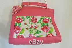 Rare! Betsey Johnson Leather Pink Rose Floral Shoulder Bag Purse Be Mine XO