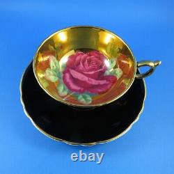 Rare Black with Pink Cabbage Rose on Gold Center Paragon Tea Cup and Saucer Set