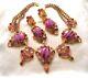 Rare Czech Rose Pink & Purple Art Glass Gp Rhinestone Glass Couture Necklace Set