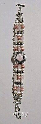 Rare Carolyn Pollack MOP Rose Quartz Pink Rhodochrosite Pearl Sterling Bracelet