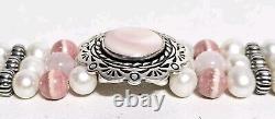 Rare Carolyn Pollack MOP Rose Quartz Pink Rhodochrosite Pearl Sterling Bracelet