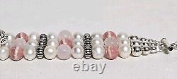 Rare Carolyn Pollack MOP Rose Quartz Pink Rhodochrosite Pearl Sterling Bracelet