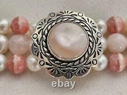 Rare Carolyn Pollack MOP Rose Quartz Pink Rhodochrosite Pearl Sterling Bracelet