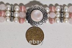 Rare Carolyn Pollack MOP Rose Quartz Pink Rhodochrosite Pearl Sterling Bracelet