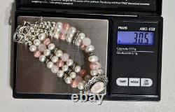 Rare Carolyn Pollack MOP Rose Quartz Pink Rhodochrosite Pearl Sterling Bracelet