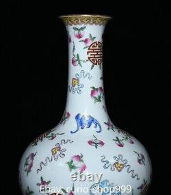 Rare China Famille Rose Porcelain Palace Longevity Peach Bat Flower Bottle Vase