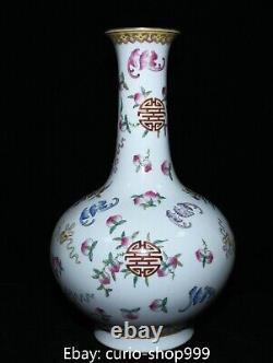 Rare China Famille Rose Porcelain Palace Longevity Peach Bat Flower Bottle Vase