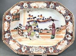 Rare Chinese Export Famille Rose Porcelain Platter with Figures 18th C 14.5