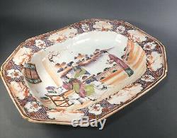 Rare Chinese Export Famille Rose Porcelain Platter with Figures 18th C 14.5