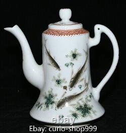 Rare Chinese Famille Rose Porcelain Fish Water Grass Wine Teapot Flagon Statue