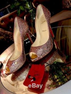 Rare Christain Louboutin Flo Strass Toe Rose Antique Nude size 40.5
