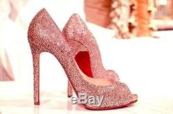 Rare Christain Louboutin Flo Strass Toe Rose Antique Nude size 40.5