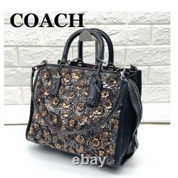 Rare Coach Tea Rose 2Way Shoulder Bag Black