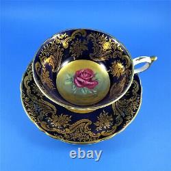 Rare Cobalt with Pink Cabbage Rose on Gold Center Paragon Tea Cup and Saucer Set