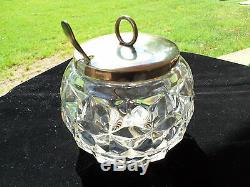 Rare Fostoria American Crystal Necked Rose Bowl Jam Container With LID And Spoon