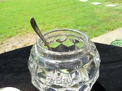 Rare Fostoria American Crystal Necked Rose Bowl Jam Container With LID And Spoon