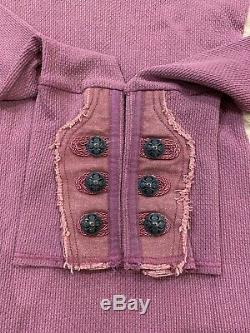 Rare Free People Motor Button Embellished Cuff Thermal Top Dusty Rose M