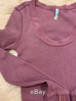 Rare Free People Motor Button Embellished Cuff Thermal Top Dusty Rose M