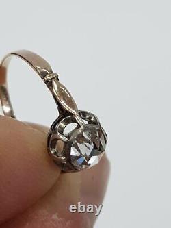 Rare Georgian 14 15k gold ring with rose cut diamond 0.80 0.90 ct