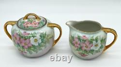 Rare Germany Bavaria Pink Rose Sugar Bowl and Creamer signed M. E. Sargent