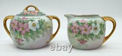 Rare Germany Bavaria Pink Rose Sugar Bowl and Creamer signed M. E. Sargent