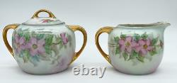 Rare Germany Bavaria Pink Rose Sugar Bowl and Creamer signed M. E. Sargent