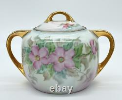 Rare Germany Bavaria Pink Rose Sugar Bowl and Creamer signed M. E. Sargent