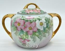 Rare Germany Bavaria Pink Rose Sugar Bowl and Creamer signed M. E. Sargent