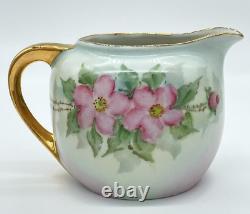 Rare Germany Bavaria Pink Rose Sugar Bowl and Creamer signed M. E. Sargent