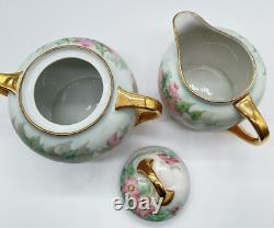 Rare Germany Bavaria Pink Rose Sugar Bowl and Creamer signed M. E. Sargent