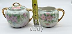 Rare Germany Bavaria Pink Rose Sugar Bowl and Creamer signed M. E. Sargent