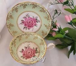 Rare Green Pink Royal Stafford Princess Margaret Cabbage Rose Cup & Saucer